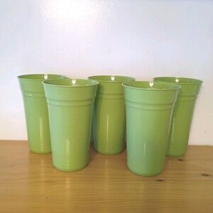 5 PCs Vintage PackerWare Green Cups 6 3/16" Tall Plastic Tumbler Camping Picnic